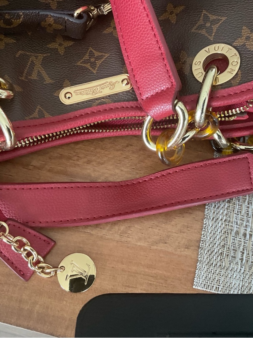 Louis Vuitton Monogram Canvas Tote with Red Trim - Picture 5 of 7